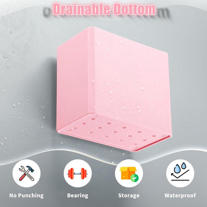 Suclain 4 Pcs Wall Mounted Organizer Non-drilling Adhesive Floating Shelf Wall Bin Organizer Hanging Storage Containers for Bedroom Bathroom Kitchen Office (Pink)