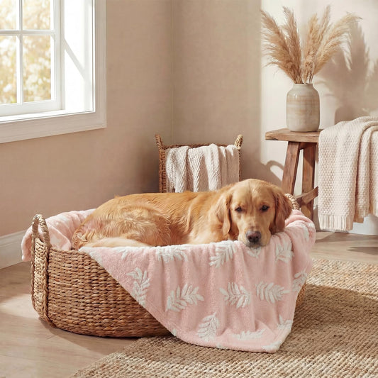 Horaldaily Pets Flannel Blanket, Pink Leaves 3D Textured Soft Fuzzy Fluffy Plush Cozy Fleece Premium Blankets for Dog Cat Puppy Kitten Couch Protection, 20x30