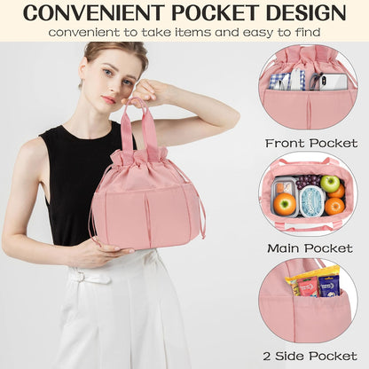 VS VOGSHOW Lunch Bag Women Cute Insulated Drawstring Lunch Bag 16 Cans Large Capacity Lunch Box for Work, Picnic, Outdoor (Pink)