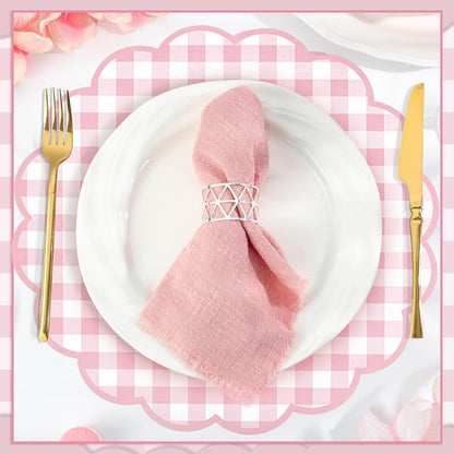 60 Pcs Pink and White Gingham Paper Placemats and 80 Pcs Pink Gingham Napkins