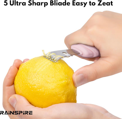 Rainspire Lemon Zester Tool with Channel Knife, Stainless Steel Citrus Zester Tool, Lemon Peeler, Zesters for Kitchen, Ultra Sharp 2-in-1 Tool Easily Creates Citrus Zest, Pink