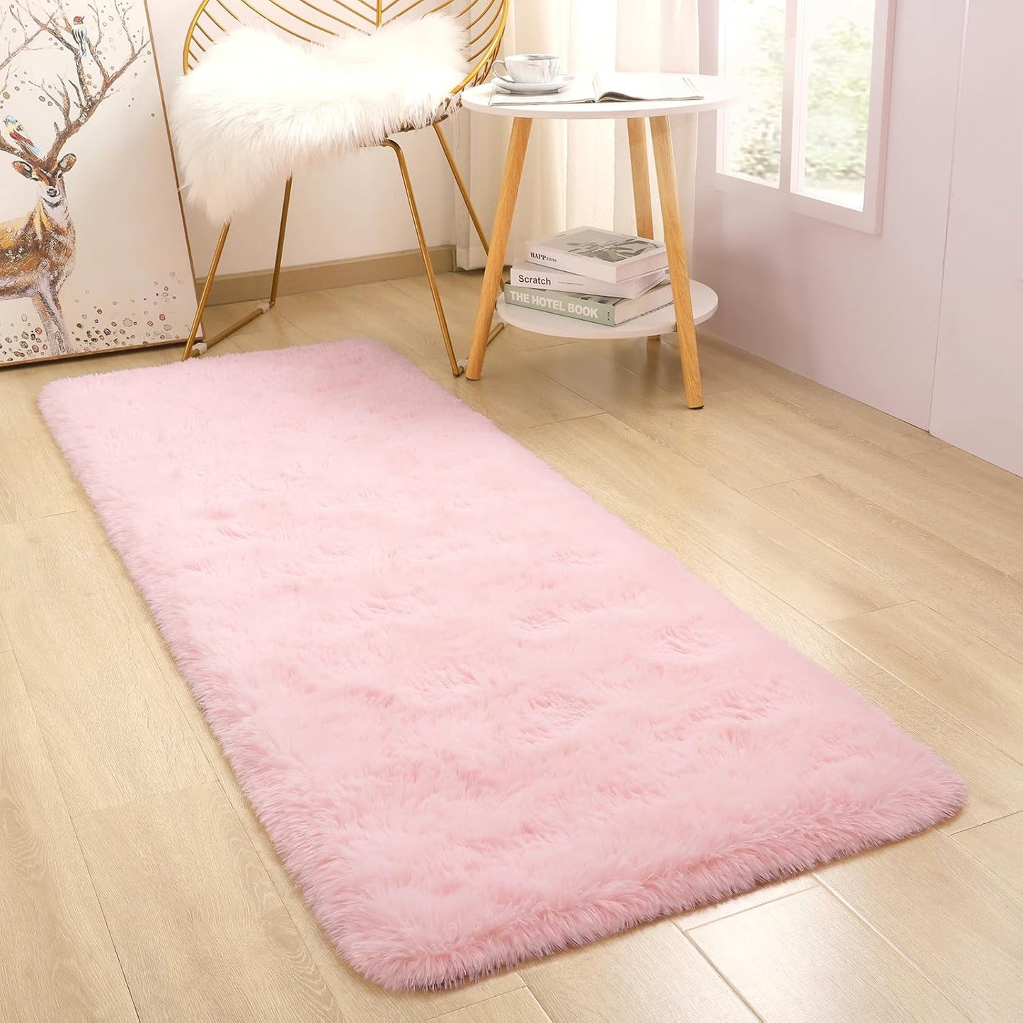 Pink Runner Rug 2x6 Fluffy Girls Bedroom Rugs for Kids Room, Long Runner Rug for Hallyway Entryway Kitchen Bedside Non Slip Soft Carpet for College Dorm Floor Mat