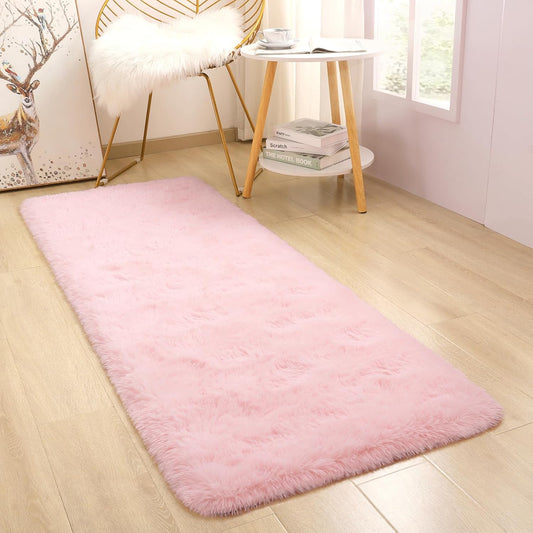 Pink Runner Rug 2x6 Fluffy Girls Bedroom Rugs for Kids Room, Long Runner Rug for Hallyway Entryway Kitchen Bedside Non Slip Soft Carpet for College Dorm Floor Mat