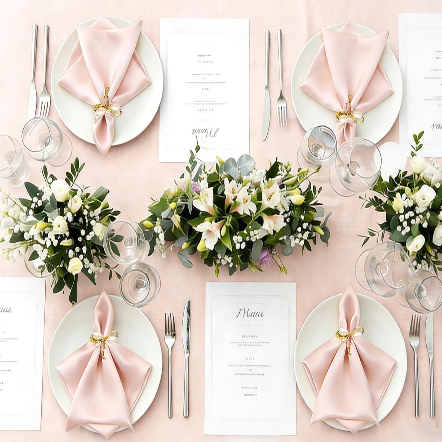 Bow Napkin Rings Set of 6 Pearl & Crystal Rhinestone Butterfly Knot Napkin Holder for Wedding Brithday Party Decor,Elegant Bow Tie Table Setting for Holiday Gatherings & Family Dining Daily