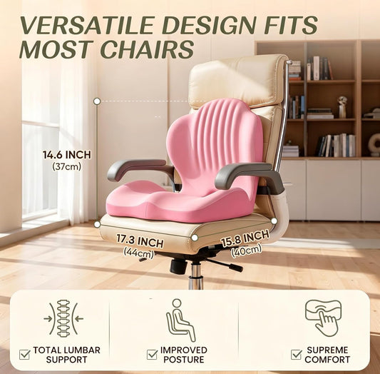 Ergonomic Seat Cushion,Lumbar Support for Office Chair, Memory Foam Chair Cushion for Car Seat,Long Sitting Comfort & Posture Support (Pink)