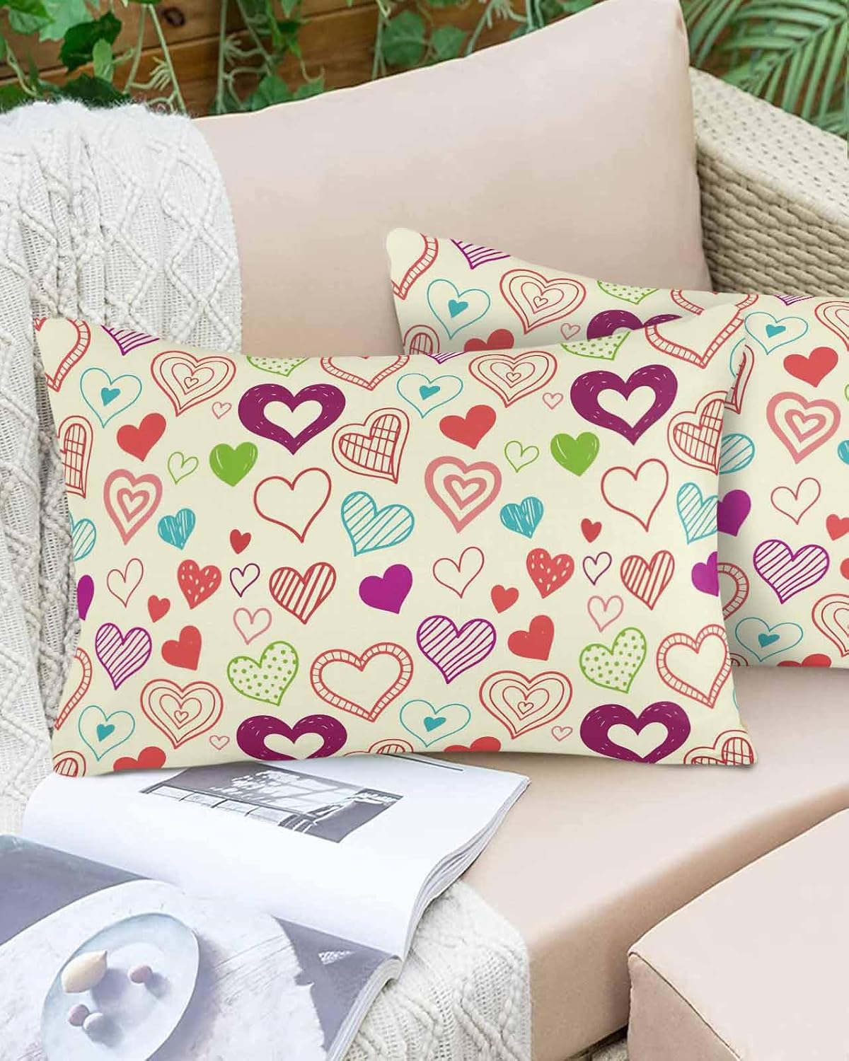 Valentine's Day Body Pillow Cover, Pillowcase Protectors with Zipper, Heart Love Modern Country Light Yellow Breathable Decorative Throw Pillow Case Cover, Pillow Shams for Couch Sofa 24x36Inch