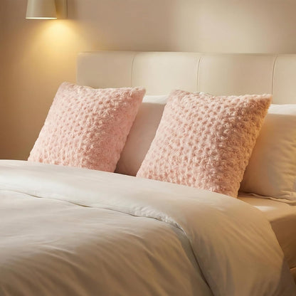 Peach Pink Square Throw Pillow Covers – 2-Pack 18"x18" Decorative Cushion Covers – 600g Faux Rabbit Fur