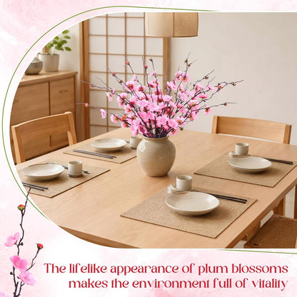 Suncalla 20 Pcs Artificial Cherry Blossom Flowers Pink Faux Cherry Blossom Stems Silk Simulation Plum Bouquet Branches 23.2'' Fake Flowers Long Stems for Vase Arrangements Home Wedding Table Decor