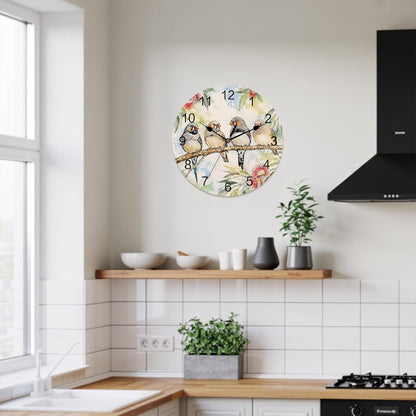 Silent PVC Wall Clock 14x14 Inches Round Wall Clock, Animal Bird Hanging Clock for Kitchen Non Ticking Battery Operated Living Room Mute Clock, Farmhouse Floral Flower Sage Green Coral Pink