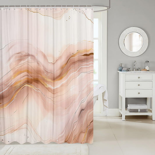 Erosebridal Marbling Shower Curtain Peach Pink Marble Waterproof Bathroom Curtains, Watercolor Ink Paintings Bathtub Decor Abstract Texture Bathroom Accessories 72" Wx72 L