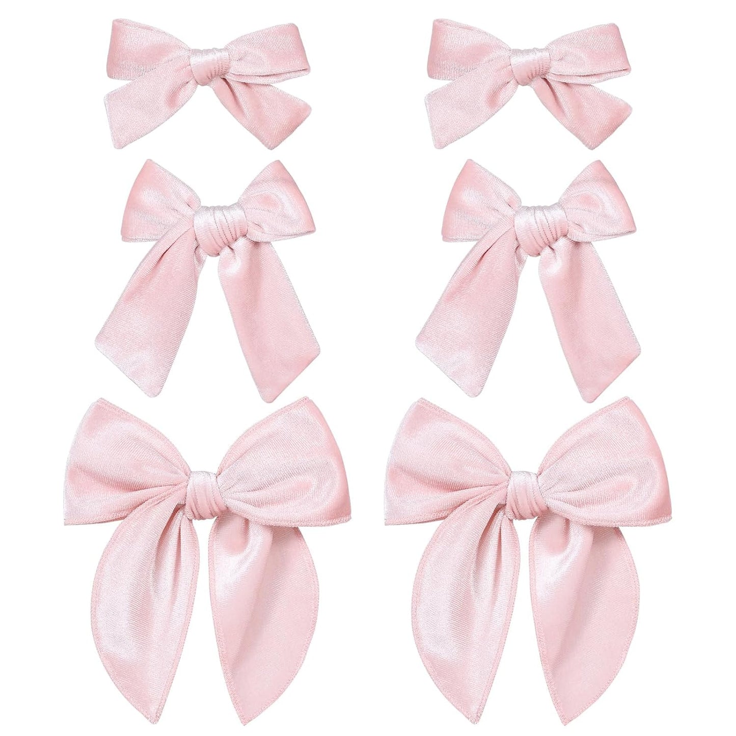Velvet Hair Accessories 6pc 5"& 3.5"&4" Handmade Light Pink Knot Bows Ponytail Alligator Clip for Teen Toddler Girls Women Birthday Tutu Valentines Party Dress Decor Accessory Gift