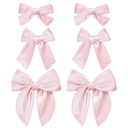 Velvet Hair Accessories 6pc 5"& 3.5"&4" Handmade Light Pink Knot Bows Ponytail Alligator Clip for Teen Toddler Girls Women Birthday Tutu Valentines Party Dress Decor Accessory Gift