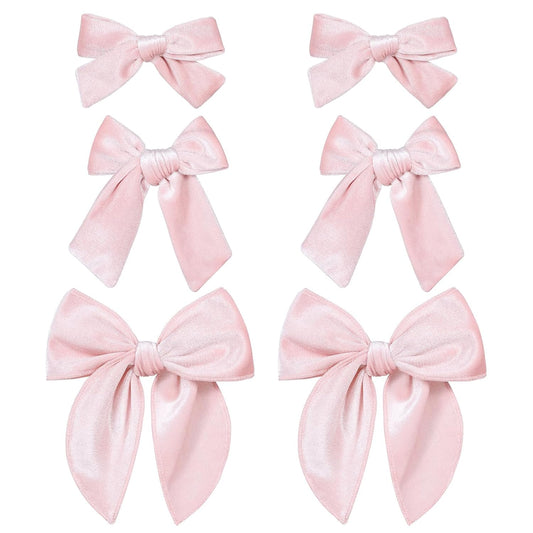 Velvet Hair Accessories 6pc 5"& 3.5"&4" Handmade Light Pink Knot Bows Ponytail Alligator Clip for Teen Toddler Girls Women Birthday Tutu Valentines Party Dress Decor Accessory Gift