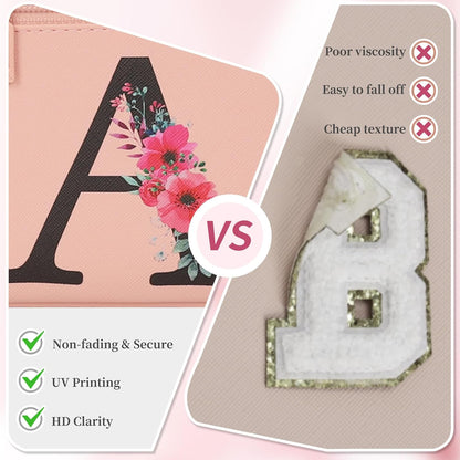 OCHEAL Initial Makeup Bag,Monogram Make up Bag Pink Travel Makeup Organizer Case Beauty Toiletry Cosmetic Bag with Brush Holder, Trendy Stuff Personalized Gifts for Women and Girls-A