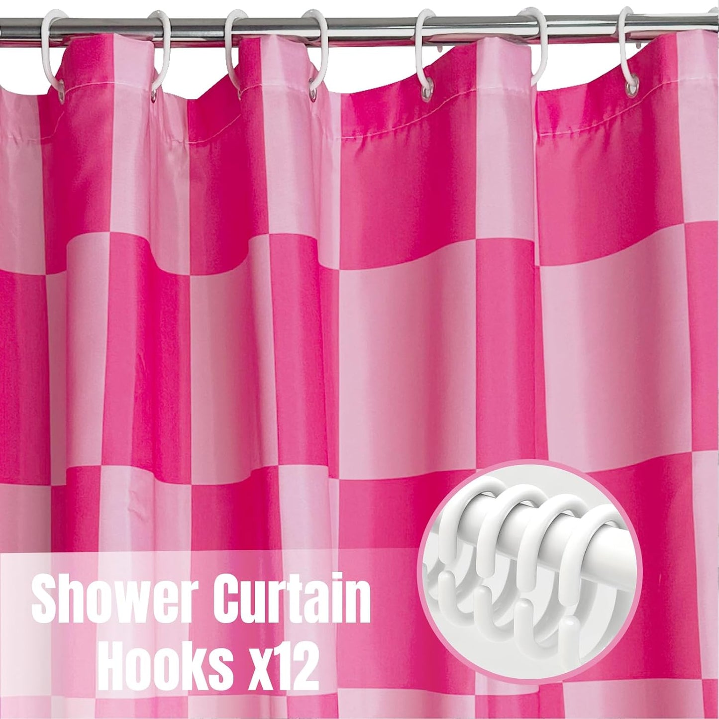 Checkered Shower Curtain, Classic Minimalist Pink Checkerboard Desgin, Waterproof Polyester Fabric Shower Curtains Sets with Hooks for Bathroom 72x72 Inches