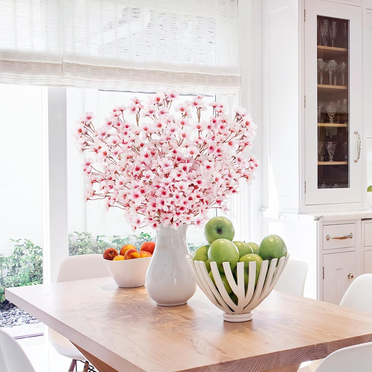 16PCS Artificial Cherry Blossom Flowers, 15.7" Fake Pink Peach Flowers Slik Faux Cherry Blossom Stems Flower Boquet for Home Vase Wedding Party Spring Decoration