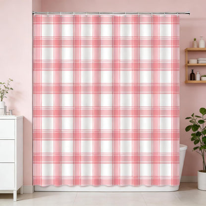 Pink Plaid Shower Curtain Checkered Geometric Buffalo Check Rustic Farmhouse Fabric Bathroom Decor(72''Wx72''L)