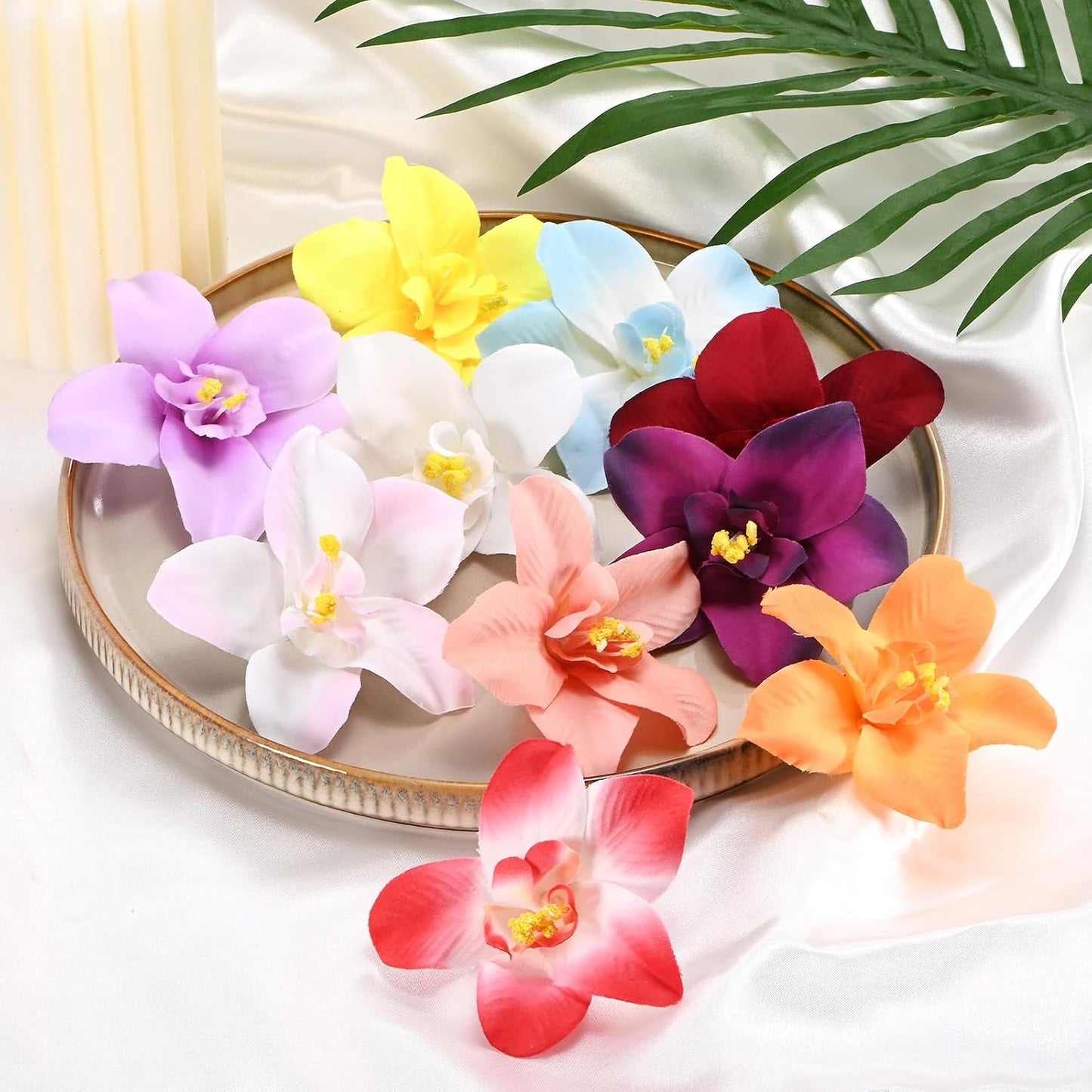 M METERXITY Artificial Flower Heads (3 Inch, White Pink) 20 PCS - Orchid Silk Fake Flowers & Faux Floral Bulk, Apply to DIY Crafts/Wedding/Party/Decor/Home