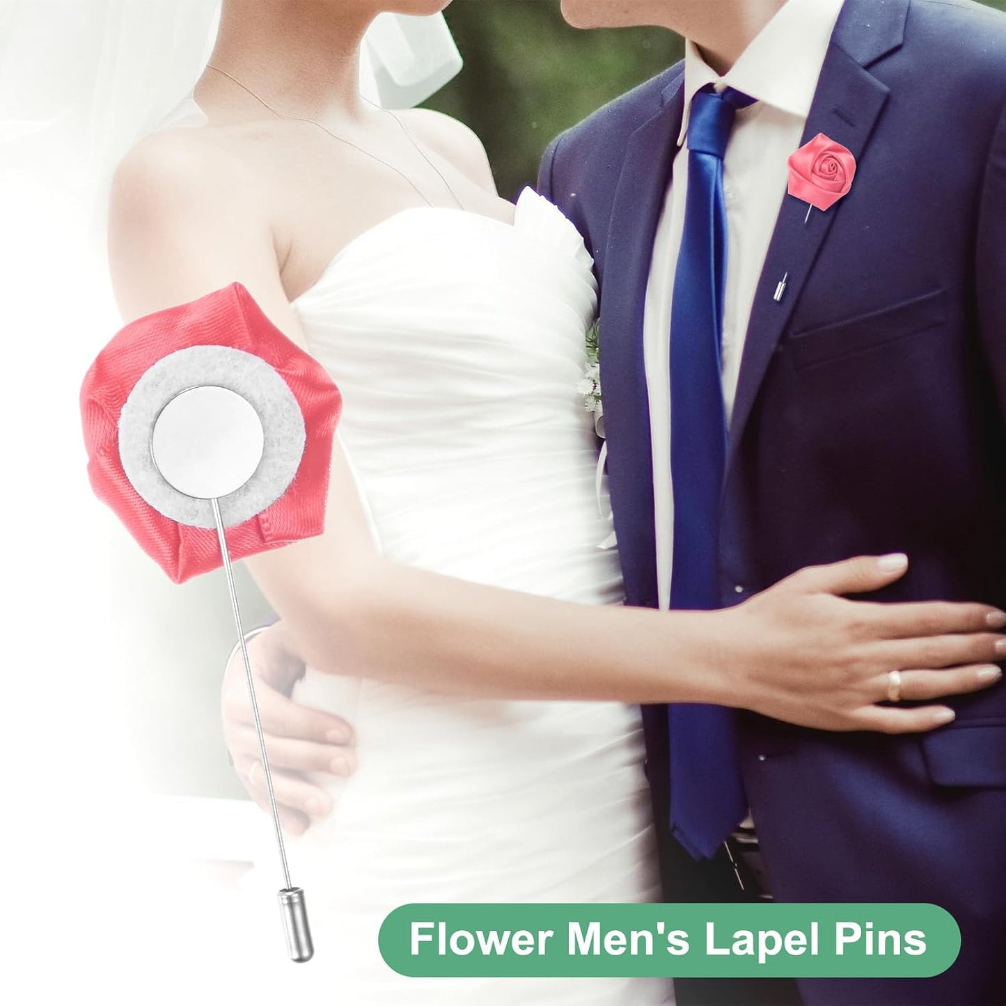 M METERXITY 12-Pack Flower Lapel Pins for Men, Rose Boutonnieres Pin Groom Boutonnieres for Wedding/Dance/Party, Men Lapel Pins for Suits Satin Flower Corsage [Dark Pink]