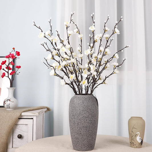 HERCHR Artificial Flowers, 7pcs Cherry Blossom Branches Spring Indoor Decoration 21.7in Long Stem Plum Fake Peach Plants for Wedding Home Hotel Bedroom Party Office Table Centerpieces Decor (White)