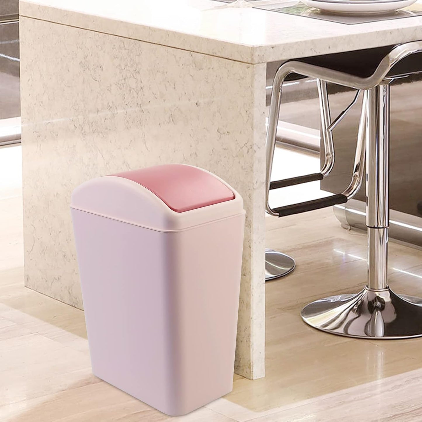 Bringer 4.5 Gallon Plastic Swing Top Garbage Can, Kitchen Trash Can with Swing Lid, Pink