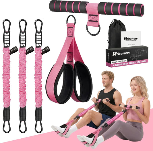 Upgraded Pedal Resistance Band with Handle, Adjustable Exercise Bands for Home Workout, Portable Fitness Equipment for Abs, Arms, Legs & Full Body Training