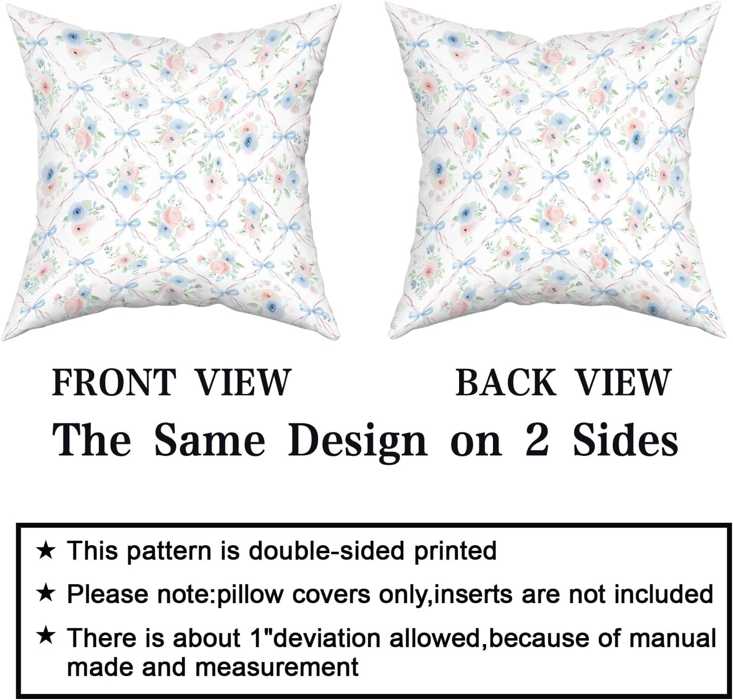 Giwawa Pink and Blue Floral Throw Pillow Covers 18x18 Inch Set of 2 Coquette Bow Pillow Case, Preppy Room Girly Bedroom Bow Room Decor
