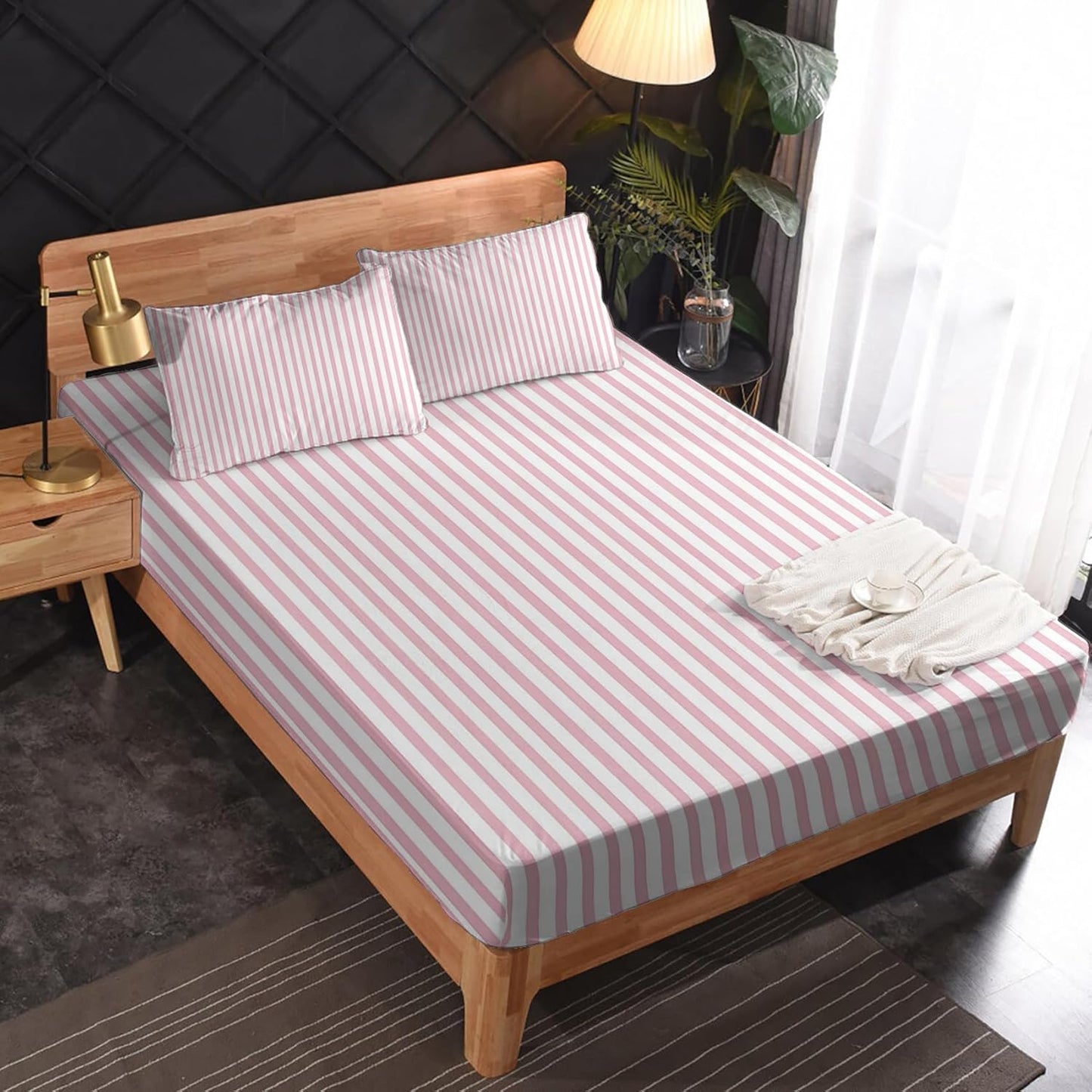 Striped Sheets - Full Sheet Set - Pink and White Stripe Bed Sheet, Soft Microfiber & Deep Pocket & Long Lasting Patterned Bedding Sheets & Pillowcases - Striped Gifts & Decor
