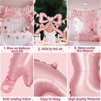 Pink Bow Balloons for Bachelorette Party Decorations - Pink Balloons Bow Theme Princess Birthday Party Decorations Women Girls, Bridal Engagement Wedding Bachelorette Mother's Day Decor Supplies