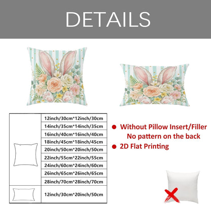 Bunny Throw Pillow Covers Set of 4, Spring Festive Flowers Easter Eggs Easter Pastel Peach Soft Velvet Washable Pattern Pillow Covers for Living Room Bed Office Sofa Chair Decor 16x16 Inch