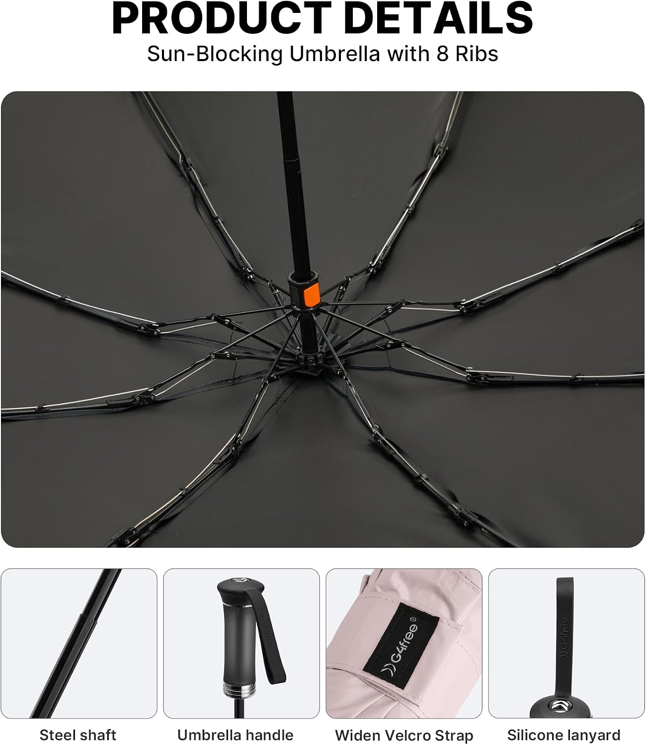 G4Free 46 Inch Mini Travel Umbrella, Compact Lightweight Sun Umbrella, Extendable Built-in Handle, UPF 50+ UV Protection, Manual Open, Pocket Size for Backpack & Purse