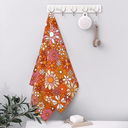 Orange and Pink Flowers Hand Towel for Bathroom Set of 2 Hand Bath Towels Soft Absorbent Decorative Towels for Bathroom Kitchen Yoga Home Decor 14 x 28 in