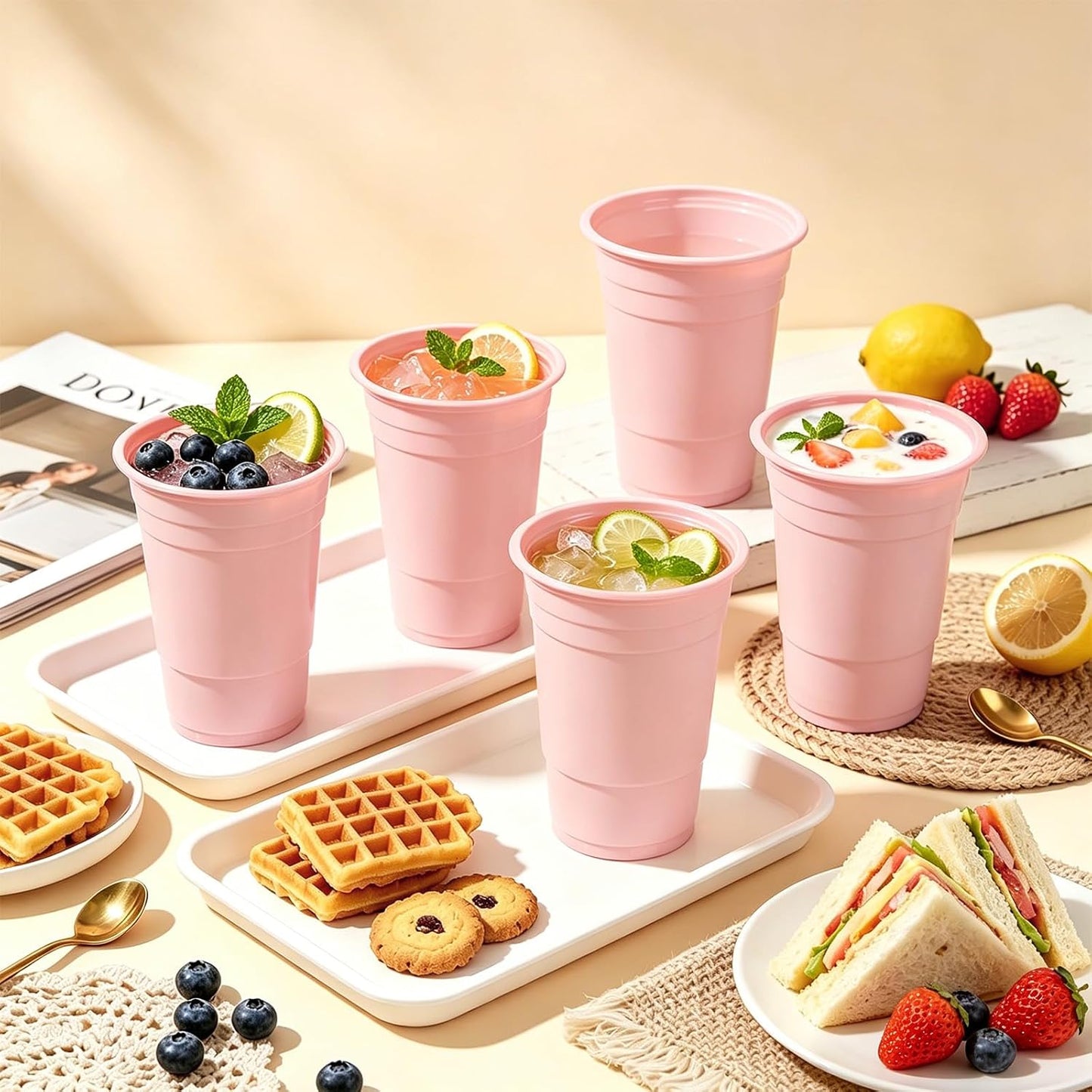 50 Pack 16oz Light Pink Plastic Cups, Party Cups for Weddings, Easter, Spring Celebrations, Mother's Day & Party Supplies
