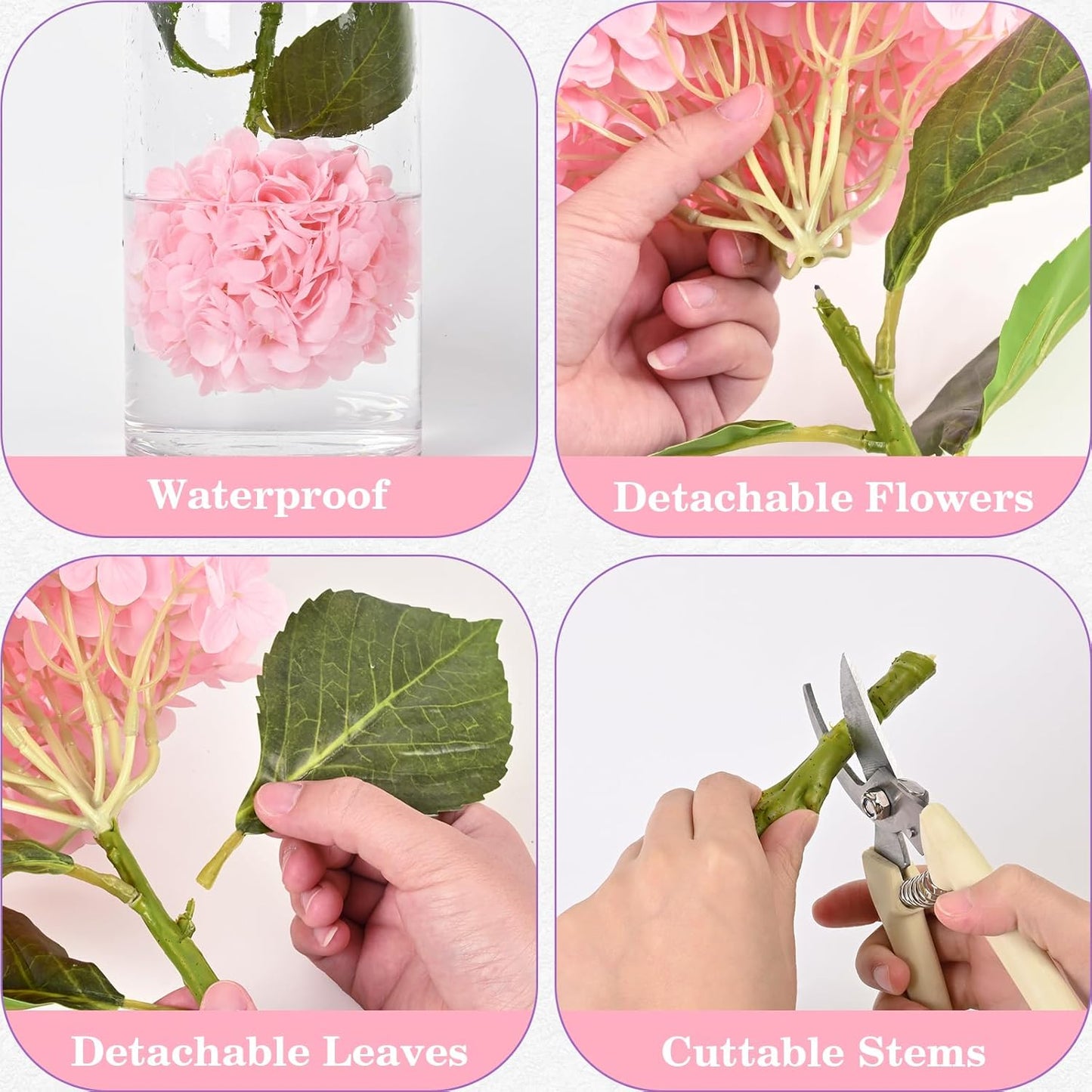 Artflower 4Pcs Real Touch Hydrangea Artificial Flowers, 22.5'' White & Pink Full Latex Faux Hydrangea Flowers for Home Floral Arrangements Wedding Bouquets Kitchen Table Centerpiece Decorations