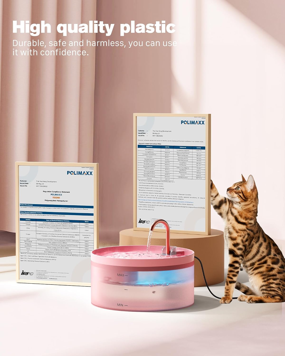 Pink Cat Water Fountain: Cat Fountain Super Silent Pet Water Fountain | 108oz/3.2L Water Fountains for Cats Indoor - Faucet Cat Fountain - Quiet Water Pump - Suitable for Cats and Dogs - BEMOONY