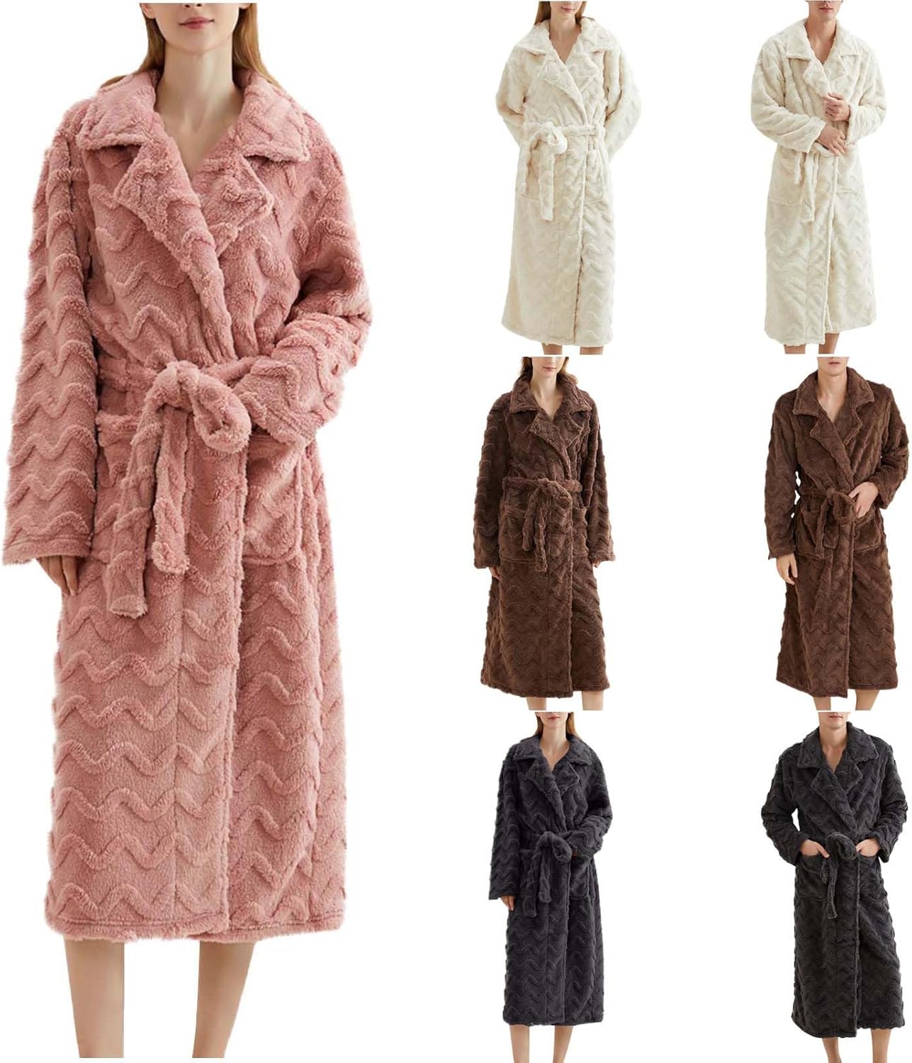 Fluffy Robes for Women Shawl Collar Thick Fleece Terry Cloth Robes Full Length Plush Bathrobes Housecoat with Belt