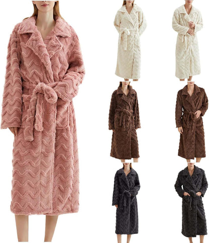 Fluffy Robes for Women Shawl Collar Thick Fleece Terry Cloth Robes Full Length Plush Bathrobes Housecoat with Belt