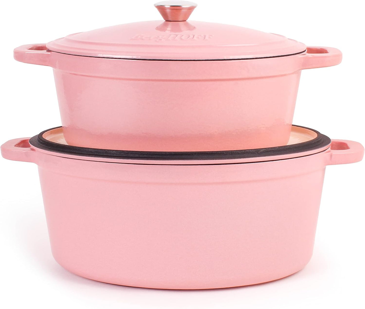 BergHOFF 4Pc Neo Enameled Cast Iron Cookware Set, 5qt., 8qt. Oval Dutch Ovens, Cast Iron Lid, Oven Safe Up To 400°F, Pink