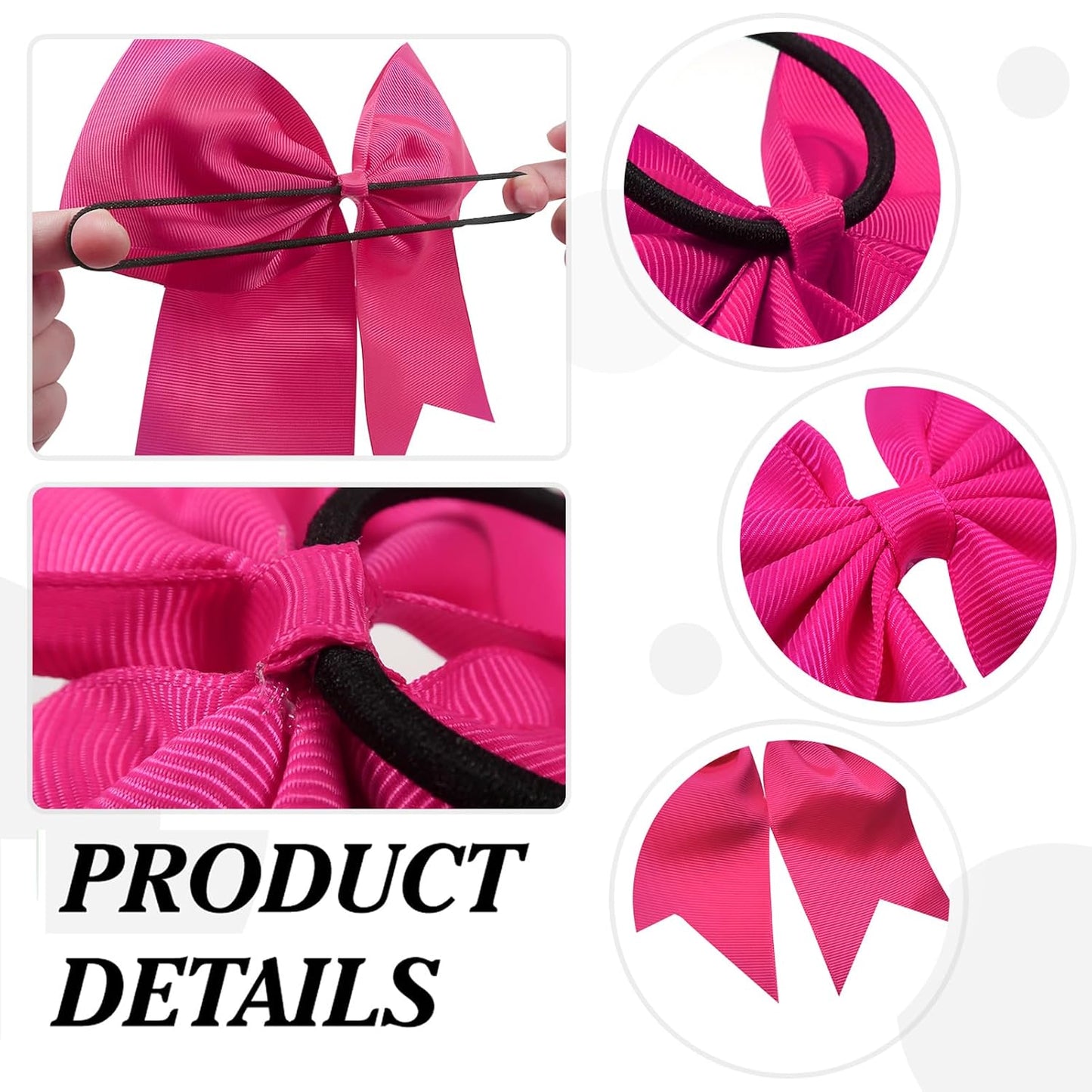 2pcs Large Cheering Bows 8 Inch Pink Cheerleading Bows with Elastics Hair Ties Bands Ponytail Holder for Cheerleader Softball Football Competition College Sport