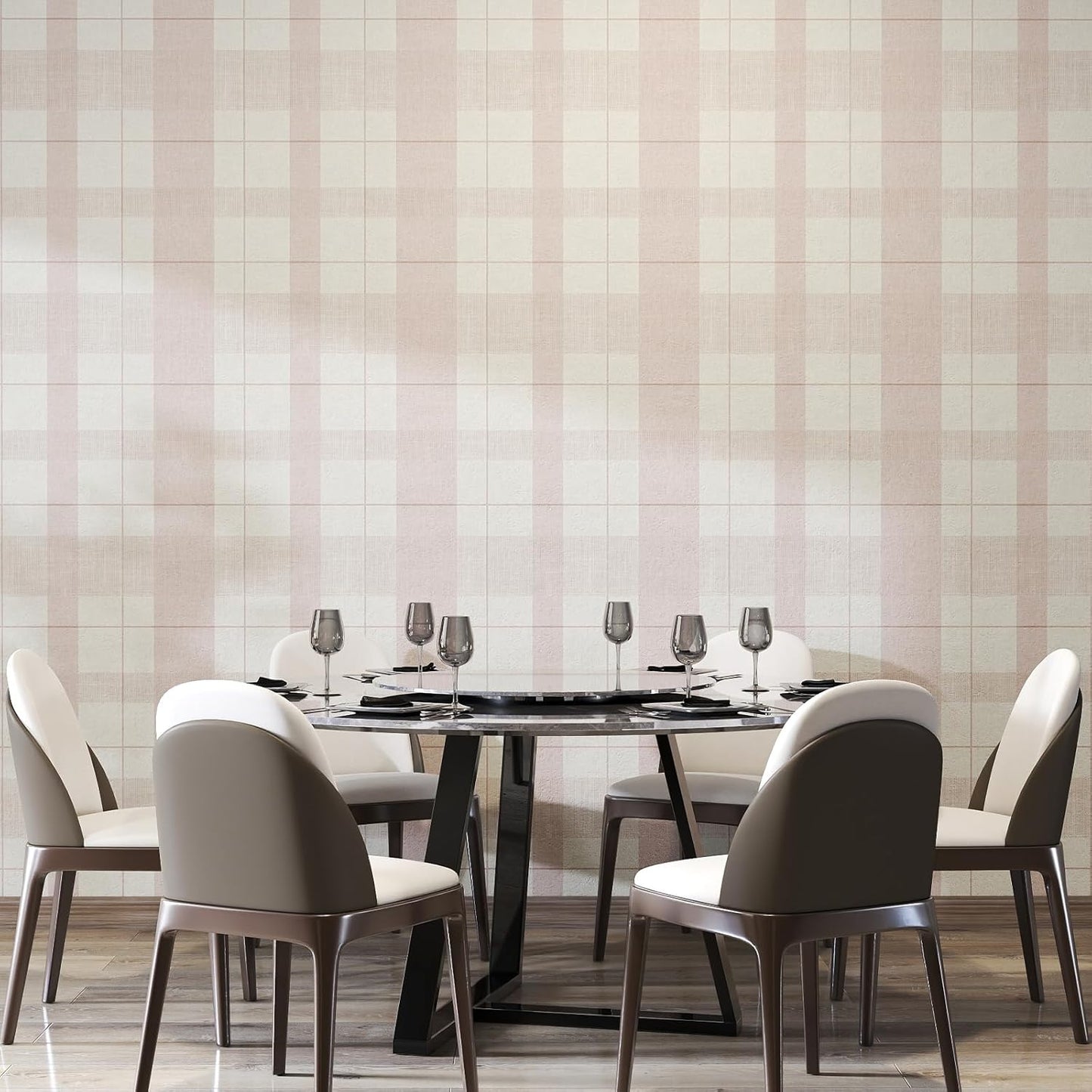 Timeet Modern Peel and Stick Wallpaper Pink Boho Contact Paper Plaid Wallpaper Waterproof Self Adhesive Removable Textured Wall Paper for Bedroom Bathroom Cabinets Wall Decor Vinyl 17.3" x 80"
