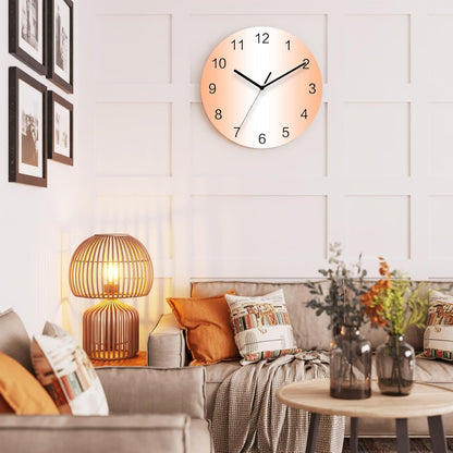 Ombre Abstract Gradient Coral Pink and White Wall Clock Battery Operated Non-Ticking 10" Round Wood Clocks, Kitchen Wall Clock for School Bathroom Living Room Home Office Wall Decor