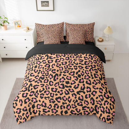 Erosebridal Girly Leopard Print Twin Size Bedding Set Animal Print 7 Pieces Comforter Set with Sheets Girl Women Golden Yellow Wildlife Cheetah Bed in a Bag Fashion Peach Pink Bed Sets