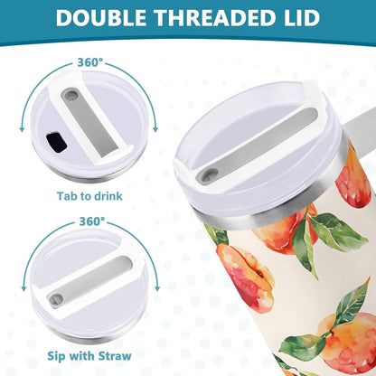 ALAZA Peach Watercolor Fruit Tumbler with Handle and Straw Lid Vacuum Insulated Cup Stainless Steel 30 oz