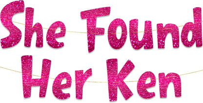 Pre-Strung She Found Her Ken Pink Glitter Bachelorette Banner - Bachelorette Party Decorations for Her - Party Supplies, Favors and Gifts