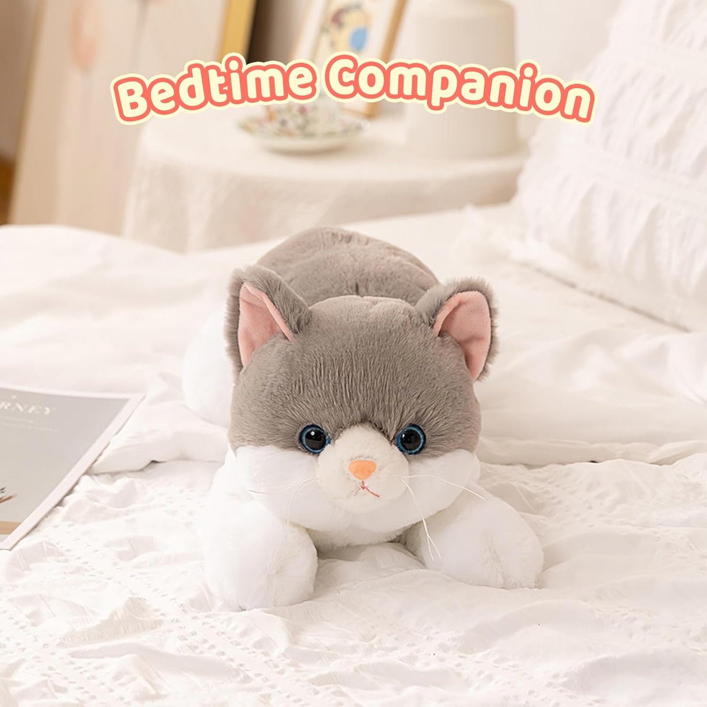 PEACH CAT Cat Plush Cute Kitten Stuffed Animal Soft Plushies Toy Pillow Gifts for Kids Grey 17.7"