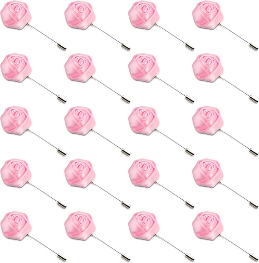 20Pcs Rose Boutonniere Lapel Pin for Men Pink Flower Lapel Pin for Men Suits Handmade Rose Corsage Satin Flower Outfit Accessories Groom Groomsman Wedding Brooch Rose Lapel Pin for Husband Brother