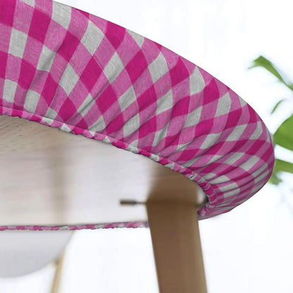 Preppy Pink and White Check Pattern Square Round Tablecloth Fitted Table Cover Washable Tablecloths for Kitchen Dining Party 40-44 Inch