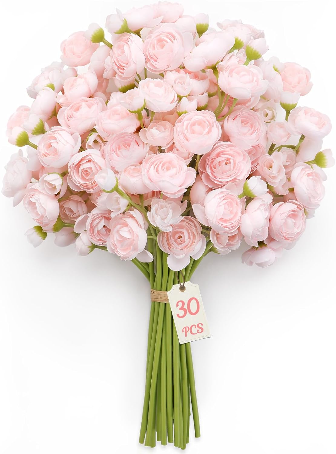 Alupssuc 30Pcs Ranunculus Artificial Flowers Faux Silk Mini Ranunculus, Spring Flowers Artificial Indoor for DIY Bouquets, Bulk Fake Wedding Filler Flowers for Bride Shower Decorations, Shabby Blush