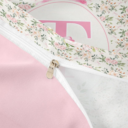 Erosebridal Peach Blossom Duvet Cover Twin Size Letter T Bedding Set for Kids Girls WomenPreppy Kawaii Coquette Girly Comforter Cover Fashion Princess Dreamy Ribbon Bow Bedclothes