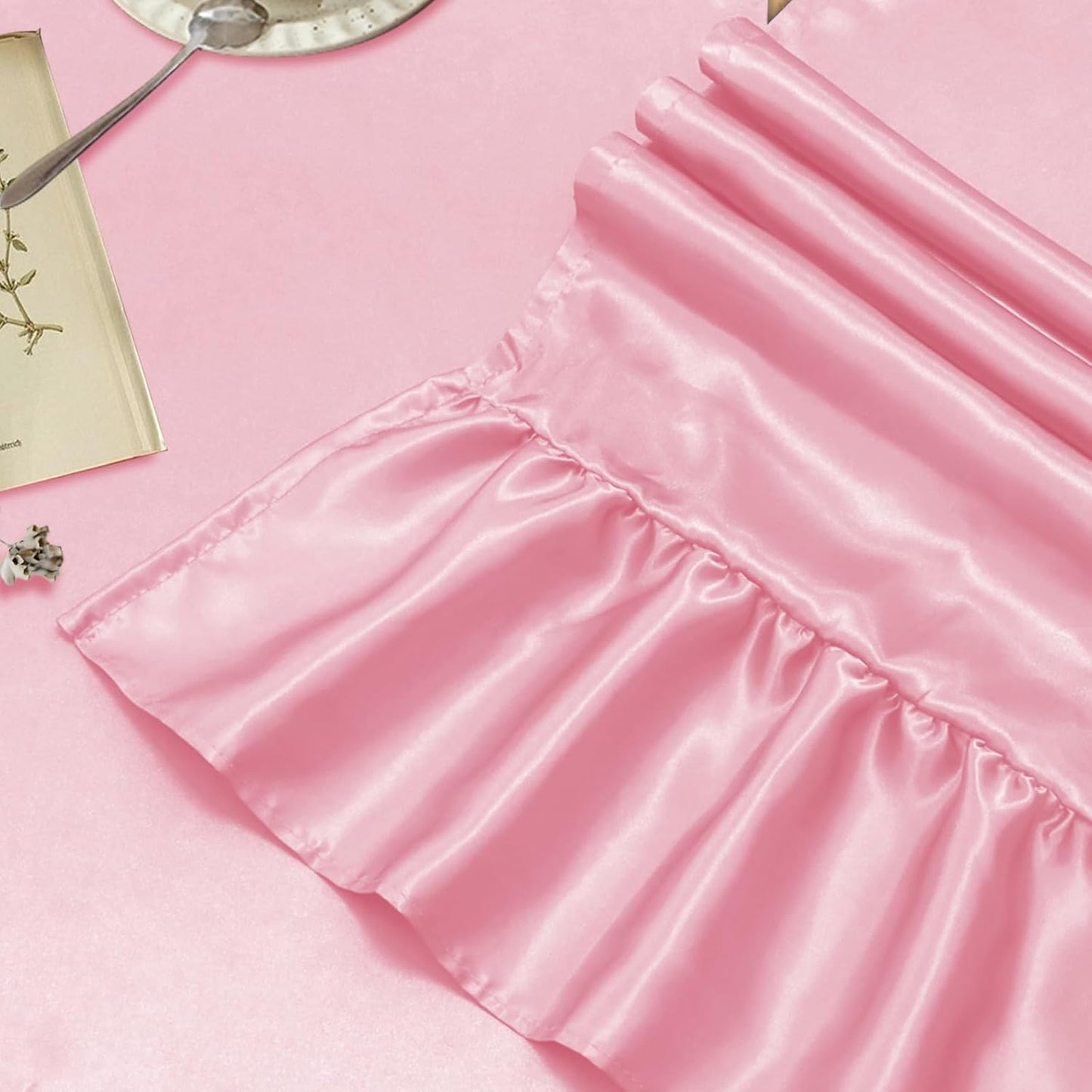 2 Pack Pink Satin Table Runner 12 x 72 Inch Ruffle Table Runner,Satin Runners for Tables-Luxurious Dining and Party Decor